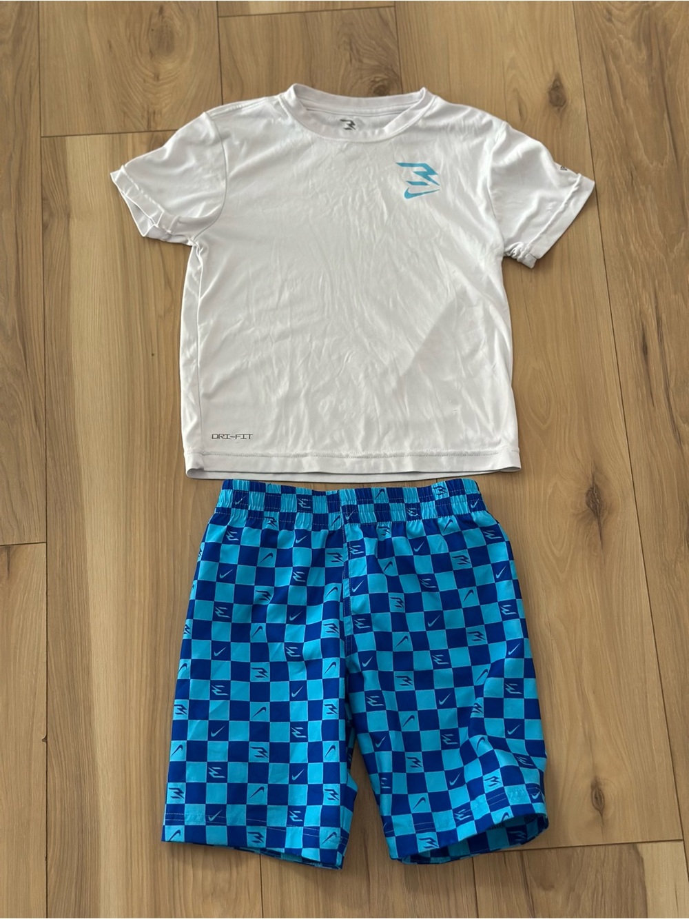 Nike 3BRAND Russell Wilson Dri-FIT T-Shirt & Shorts Set Blue White Size 7